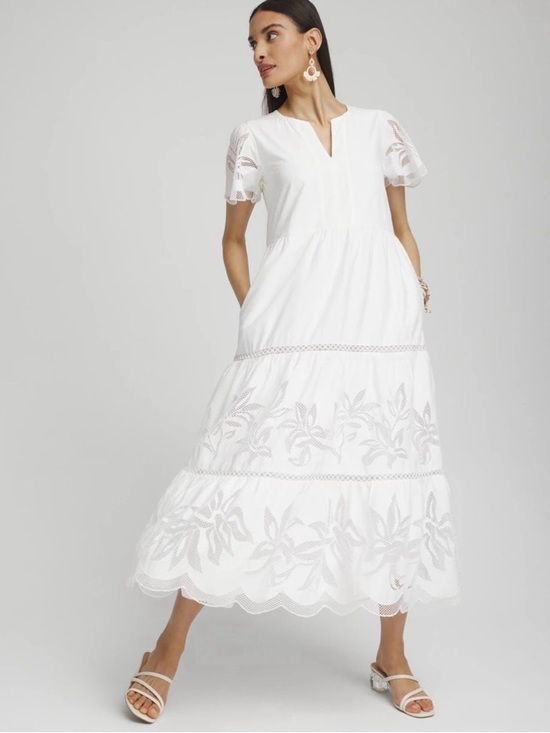 Chico's Dresses & Skirts - Chico's White Eyelet Embroidered Tiered Maxi Dress Size 2 Large